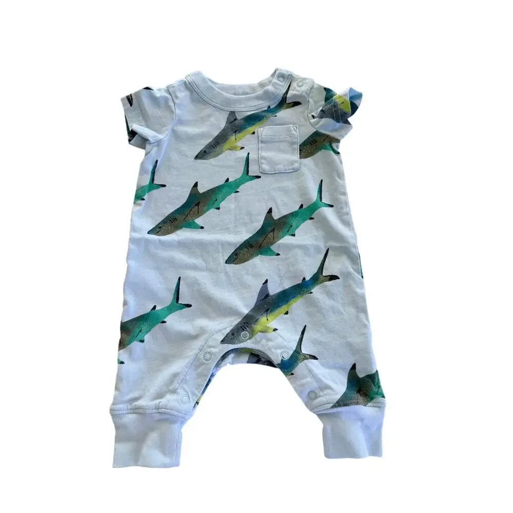 Tea Collection Baby Boy Shark Romper 0-3 Months